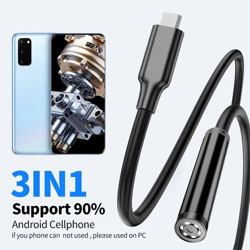 7Mm Endoscope Camera Flexible IP67 Waterproof Micro USB Inspection Borescope Camera for Android PC Notebook 6Leds Adjustable