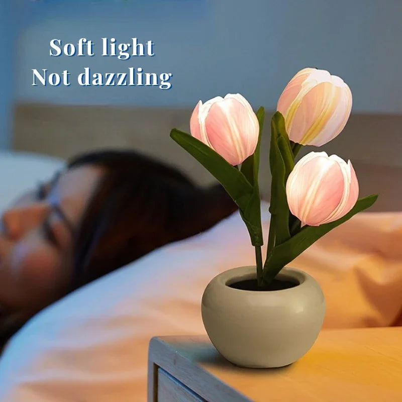 LED Tulip Lamp Night Simulation Flower Atmosphere Desk Light Room Table Decoration Lamp Gift for Girl Friend