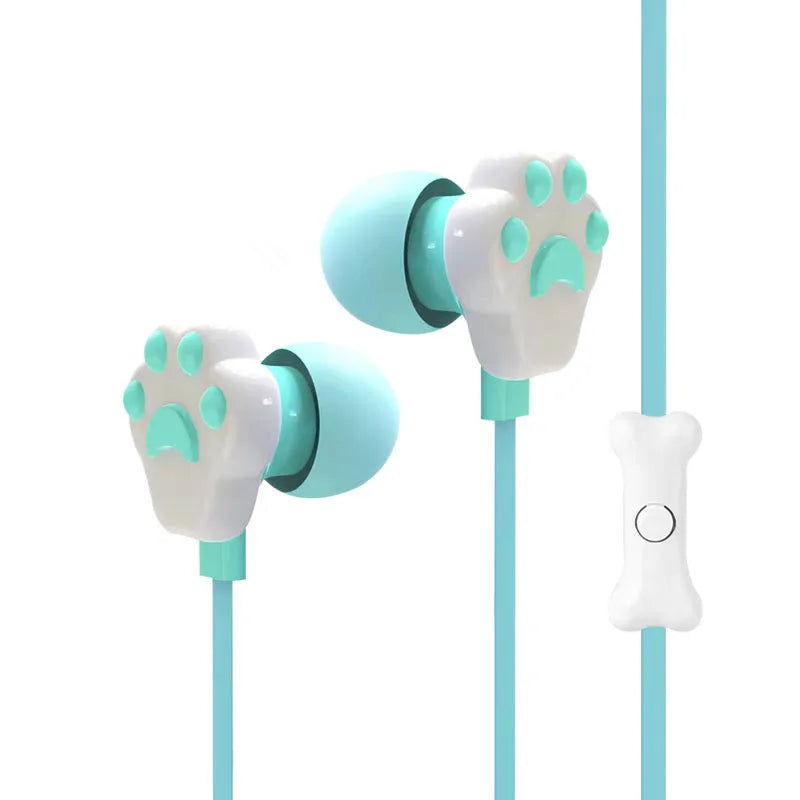 Childs Earphone New Lovely Cute Cartoon Cat Paw 3.5Mm In-Ear Earphone with Rotate Case with Microphone for Iphone Samsung Xiaomi