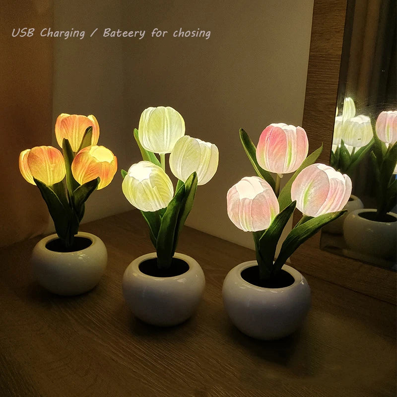 LED Tulip Lamp Night Simulation Flower Atmosphere Desk Light Room Table Decoration Lamp Gift for Girl Friend
