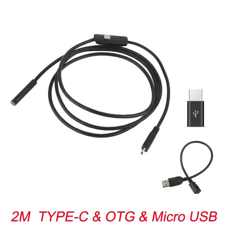 7Mm Endoscope Camera Flexible IP67 Waterproof Micro USB Inspection Borescope Camera for Android PC Notebook 6Leds Adjustable
