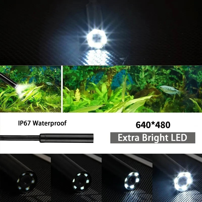 7Mm Endoscope Camera Flexible IP67 Waterproof Micro USB Inspection Borescope Camera for Android PC Notebook 6Leds Adjustable