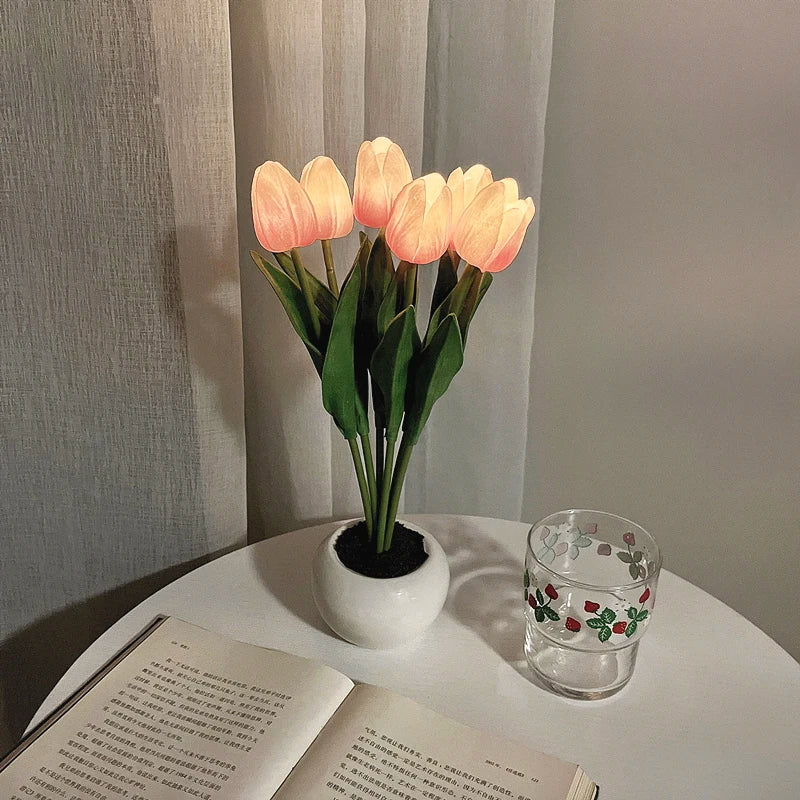 LED Tulip Lamp Night Simulation Flower Atmosphere Desk Light Room Table Decoration Lamp Gift for Girl Friend